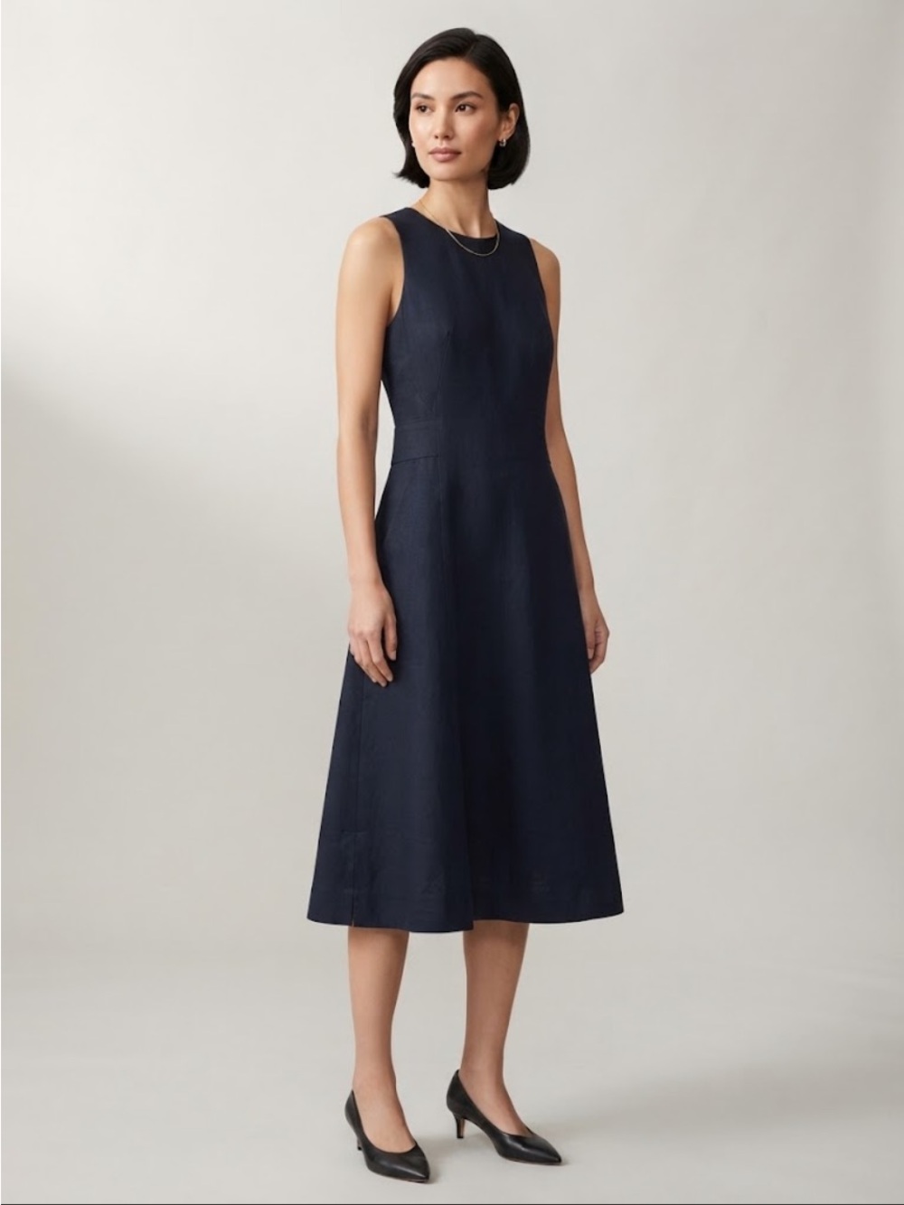 M.M. LAFLEUR New York Sleeveless Navy A-Line Midi Dress Size 2